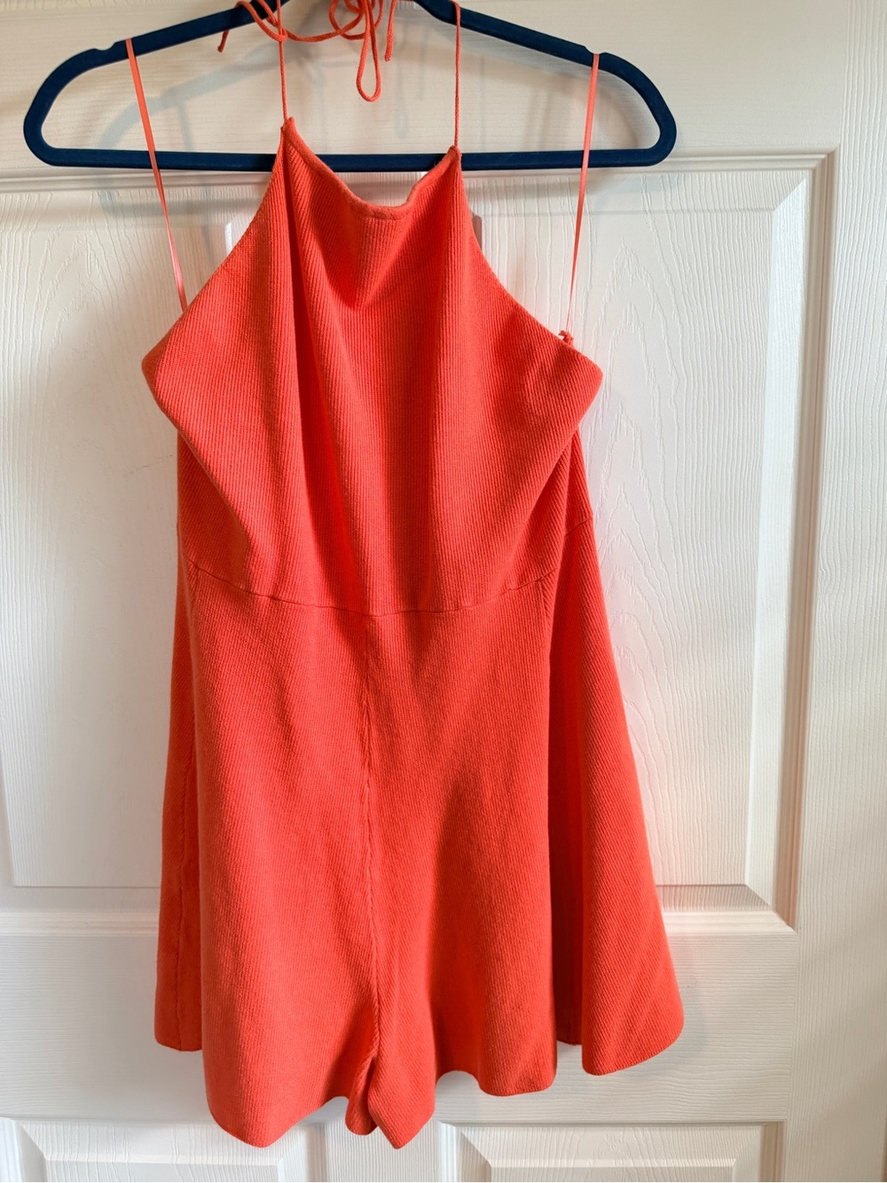 Free People Coral Button-Front Halter Romper